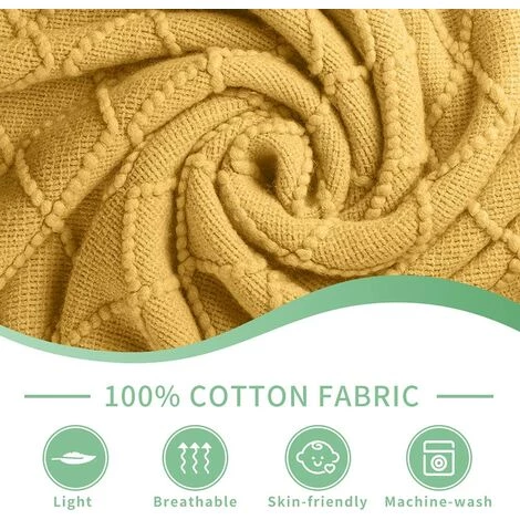 OSQI Couvertures Tricotées à Carreaux,Jeté De Lit Couverture à Franges Décoration Couverture à Tricoter 150 X 200 Cm (jaune) 6 OSQI Couvertures Tricotées à Carreaux,Jeté De Lit Couverture à Franges Décoration Couverture à Tricoter 150 X 200 Cm (jaune) – Image 4