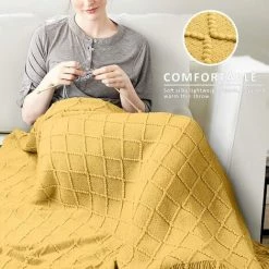 OSQI Couvertures Tricotées à Carreaux,Jeté De Lit Couverture à Franges Décoration Couverture à Tricoter 150 X 200 Cm (jaune) 11 OSQI Couvertures Tricotées à Carreaux,Jeté De Lit Couverture à Franges Décoration Couverture à Tricoter 150 X 200 Cm (jaune) -Plaid et couverture Soldes 65505396 5