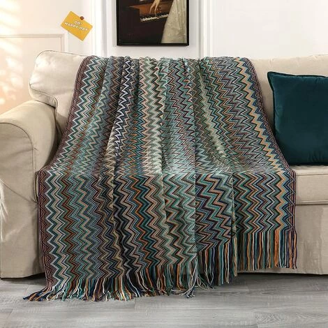 OSQI Couvre-lit Tribal Couverture De Canapé à Carreaux De Grande Taille Bleu Décoratif Bohème Coloré, 130 * 200CM 7 OSQI Couvre-lit Tribal Couverture De Canapé à Carreaux De Grande Taille Bleu Décoratif Bohème Coloré, 130 * 200CM – Image 5