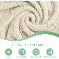 OSQI Couvertures Tricotées à Carreaux，Jeté De Lit Couverture à Franges Décoration Couverture à Tricoter 150x200cm (Beige) -Plaid et couverture Soldes 65505542 4