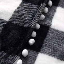 OSQI Couverture Polaire Avec Franges à Pampilles, Jeté En Flanelle à Carreaux De Buffle Noir Et Blanc Pour Canapé-lit Adapté à Toutes Les Saisons (130x150cm) -Plaid et couverture Soldes 65505561 5