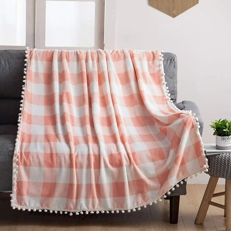 OSQI Couverture Polaire Avec Franges à Pompons, Plaid En Flanelle à Carreaux Buffalo Rouge Et Noir Pour Canapé-lit Adapté à Toutes Les Saisons (rose Et Blanc, 130 X 150 Cm) 4 OSQI Couverture Polaire Avec Franges à Pompons, Plaid En Flanelle à Carreaux Buffalo Rouge Et Noir Pour Canapé-lit Adapté à Toutes Les Saisons (rose Et Blanc, 130 X 150 Cm) – Image 2