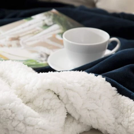 OSQI Plaid Canape Fleece Blanket, Navy Blue Canape Throw 150CMx200CM 6 OSQI Plaid Canape Fleece Blanket, Navy Blue Canape Throw 150CMx200CM – Image 4