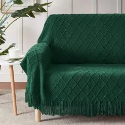 HELLO KITTY BAIN Couverture Tricotée Gland Couvre-lit Couleur Unie Plaid Nordique Couverture Chaude Tapis 130*200cm Tapis Vert Foncé -Plaid et couverture Soldes 65622754 3