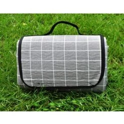 YIDOMDE Couverture De Pique-nique Lavable En Coton Et Lin - 200 X 150 Cm - XXL Avec Dessous Imperméable En PEVA - Isolation Thermique - Couverture De Plage - Couverture De Camping - Gris à Carreaux -Plaid et couverture Soldes 65746834 3
