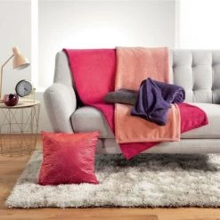 LC Couverture, Violet, 125x150x0.5, Coral Imprimé Met -Plaid et couverture Soldes 65782484 3