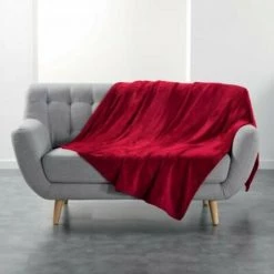 LC Couverture, Carmin, 220x180x0.5, Flanelle Unie, Fl