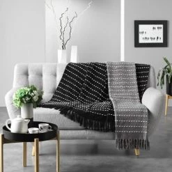 LC Couverture à Franges, Gris, 125 X 150 Cm, Coton Ti -Plaid et couverture Soldes 65782605 3
