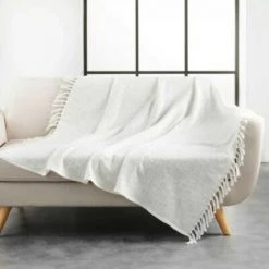 LC Couverture à Franges, Naturel, 125 X 150 Cm, Coton