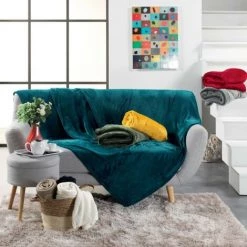 LC Couverture, Jaune, 150x125x0.2, Flanelle Unie, Fla -Plaid et couverture Soldes 65782811 3