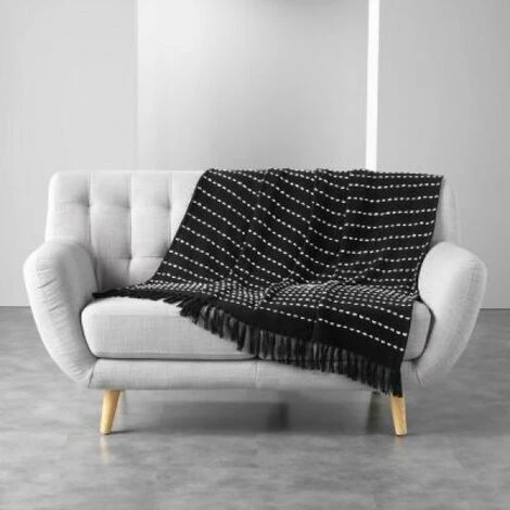 LC Couverture à Franges, Noir, 125 X 150 Cm, Coton Ti 3 LC Couverture à Franges, Noir, 125 X 150 Cm, Coton Ti