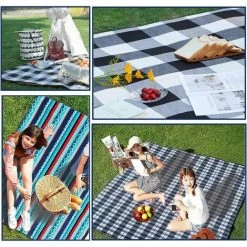 LUCKY-88 Tapis De Camping Extérieur Grille Noire Et Blanche, 200*200cm -Plaid et couverture Soldes 65801455 4