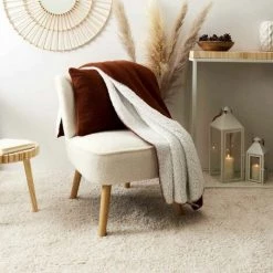 Paris Prix - Plaid Bouclé "sherpa" 120x150cm écru -Plaid et couverture Soldes 65843288 4