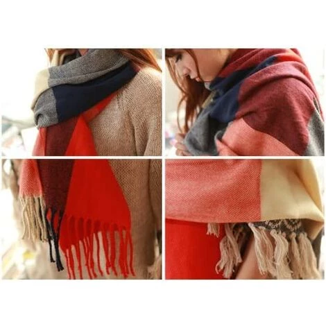BDD Écharpe D'hiver Femme Plaid Longue écharpe Chaude Grand Châle Doux écharpe Gland élégant 4 BDD Écharpe D'hiver Femme Plaid Longue écharpe Chaude Grand Châle Doux écharpe Gland élégant – Image 2