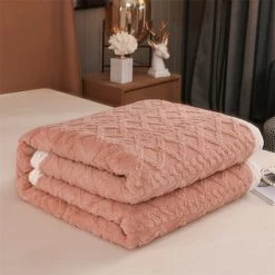 BDD Climatisation Sieste Sieste Couverture Chaude Douce Couverture Tricotée Double Couette Couvre-lit Corail Polaire Poudre