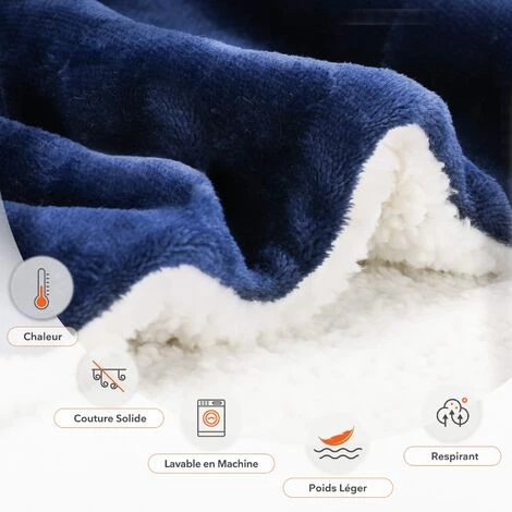 BDD Couverture Canapé Sherpa Couverture, Couverture à Poils épais, Couverture En Peluche Pour Chambre, Canapé, Lit Bleu Foncé 4 BDD Couverture Canapé Sherpa Couverture, Couverture à Poils épais, Couverture En Peluche Pour Chambre, Canapé, Lit Bleu Foncé – Image 2