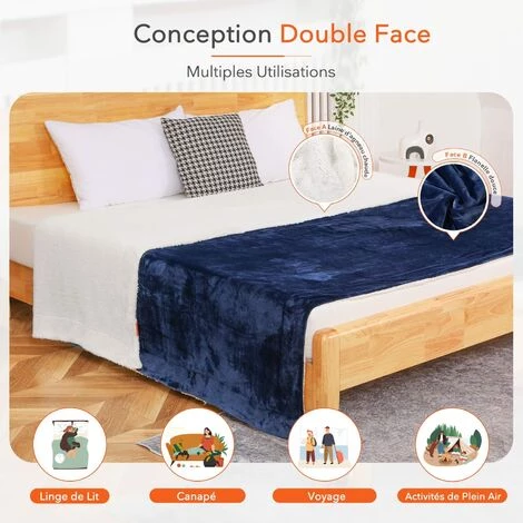 BDD Couverture Canapé Sherpa Couverture, Couverture à Poils épais, Couverture En Peluche Pour Chambre, Canapé, Lit Bleu Foncé 5 BDD Couverture Canapé Sherpa Couverture, Couverture à Poils épais, Couverture En Peluche Pour Chambre, Canapé, Lit Bleu Foncé – Image 3