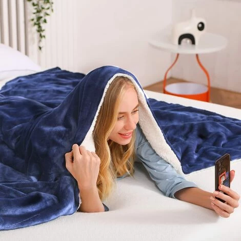 BDD Couverture Canapé Sherpa Couverture, Couverture à Poils épais, Couverture En Peluche Pour Chambre, Canapé, Lit Bleu Foncé 7 BDD Couverture Canapé Sherpa Couverture, Couverture à Poils épais, Couverture En Peluche Pour Chambre, Canapé, Lit Bleu Foncé – Image 5