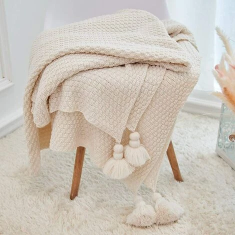 BDD Couverture De Climatiseur Tricotée De Style Nordique Avec Pompon, Couverture De Lit Douce Et Chaude Couverture De Canapé En Flanelle à Carreaux Beige 3 BDD Couverture De Climatiseur Tricotée De Style Nordique Avec Pompon, Couverture De Lit Douce Et Chaude Couverture De Canapé En Flanelle à Carreaux Beige