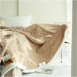 BDD Climatisation Sieste Sieste Couverture Chaude Douce Couverture Tricotée Double Couette Couvre-lit Corail Velours Café Léger -Plaid et couverture Soldes 65905946 2