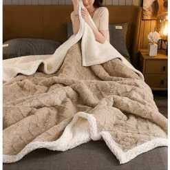 BDD Climatisation Sieste Sieste Couverture Chaude Douce Couverture Tricotée Double Couette Couvre-lit Corail Velours Café Léger -Plaid et couverture Soldes 65905946 3