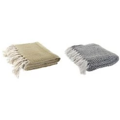 BRICOMARTEAU Couverture DKD Home Decor Jaune Bleu Coton (2 Pcs) (130 X 170 X 2 Cm)