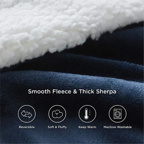 ILOVEMILAN Couverture Polaire Coussin De Canapé - Coussin De Canapé Bleu Marine 130x160, Couverture Sherpa Couverture Épaissie Chaude Double Flanelle, Douce Et Chaude 1 Personne 5 ILOVEMILAN Couverture Polaire Coussin De Canapé - Coussin De Canapé Bleu Marine 130x160, Couverture Sherpa Couverture Épaissie Chaude Double Flanelle, Douce Et Chaude 1 Personne – Image 3