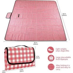 MONLY Couverture De Pique-Nique Tapis De Plage Imperméable 200 × 200cm,Tapis De Pique-Nique Léger Et Lavable à Carreaux Avec Poignée,Convient Pour La Randonnée Voyage Camping En Plein Air,Parc -Plaid et couverture Soldes 66080745 4