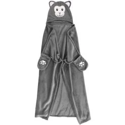 DOUCEUR D'INTÉRIEUR Plaid Capuche 100x120 Cm Flanelle Brodée Singe - Gris