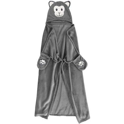 DOUCEUR D'INTÉRIEUR Plaid Capuche 100x120 Cm Flanelle Brodée Singe - Gris 3 DOUCEUR D'INTÉRIEUR Plaid Capuche 100x120 Cm Flanelle Brodée Singe - Gris