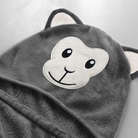 DOUCEUR D'INTÉRIEUR Plaid Capuche 100x120 Cm Flanelle Brodée Singe - Gris 4 DOUCEUR D'INTÉRIEUR Plaid Capuche 100x120 Cm Flanelle Brodée Singe - Gris – Image 2