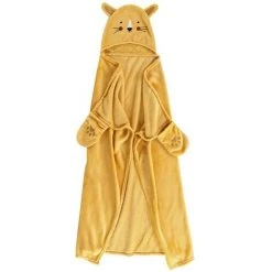 DOUCEUR D'INTÉRIEUR Plaid Capuche 100x120 Cm Flanelle Brodée Léopard - Jaune