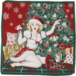 LINNEA Carré De Tissu Jacquard Polycoton Motif Festif Esprit Noël AVA Rouge - Rouge
