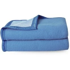 LINNEA Couverture Laine Vierge VOLTA Woolmark 220x240 Cm - Bleu Azur