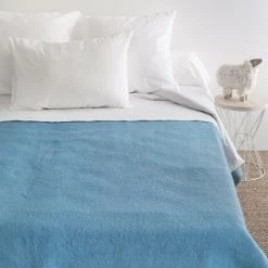 LINNEA Couverture Laine Vierge VOLTA Woolmark 220x240 Cm - Bleu Azur -Plaid et couverture Soldes 66213060 3