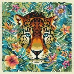 LINNEA Carré De Tissu Jacquard Polycoton Motif Animal BAGHERRA Bleu Caraibes - Bleu Caraibes