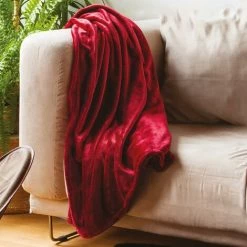 LINNEA Couverture Polaire VELVET Polyester 320 G/m2 240x260 Cm - Rouge Bourgogne -Plaid et couverture Soldes 66214125 5