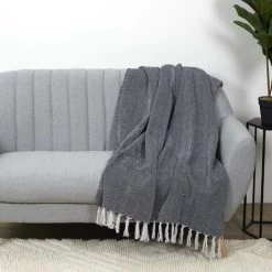 LINNEA Jeté De Canapé Chevrons 120x150 Cm ZIGZAG Blanc/Bleu - Blanc/Bleu -Plaid et couverture Soldes 66214833 4