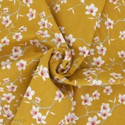 LINNEA Tissu Coton Cretonne AMANDIER Anti-taches - Jaune Safran -Plaid et couverture Soldes 66215192 4