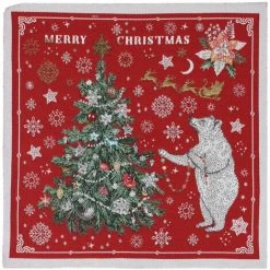 LINNEA Carré De Tissu Jacquard Polycoton Motif Festif Esprit Noël DADDY Rouge - Rouge