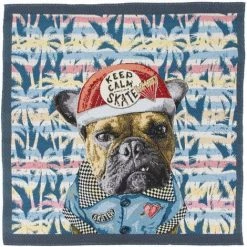 LINNEA Carré De Tissu Jacquard Polyester Motif Bulldog SKATER Bleu - Bleu