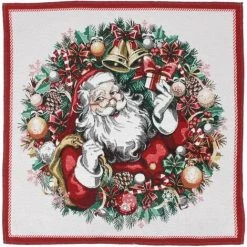 LINNEA Carré De Tissu Jacquard Polycoton Motif Festif Esprit Noël CLAUS Blanc - Blanc