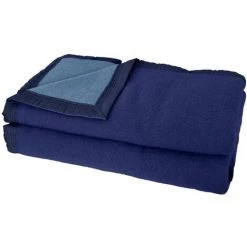 LINNEA Couverture Laine Vierge VOLTA Woolmark 240x300 Cm - Bleu Marine/Myosotis