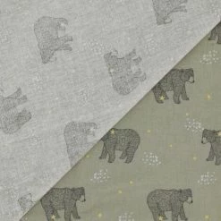 LINNEA Tissu Coton Percale Motif Ours BALOO Vert Kaki - Vert Kaki -Plaid et couverture Soldes 66218186 5