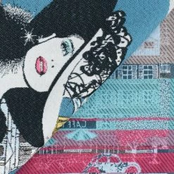 LINNEA Carré De Tissu Jacquard Polyester Motif Personnage AUDREY Bleu - Bleu -Plaid et couverture Soldes 66218211 5