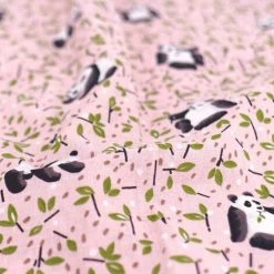 LINNEA Tissu Coton Percale Motif Panda TAO Rose - Rose