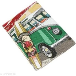 LINNEA Carré De Tissu Jacquard Polycoton Motif Surf évasion Plage KOMBI Vert Vert - Vert -Plaid et couverture Soldes 66218296 5