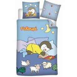 TCHOUPI T'Choupi - Parure De Lit Coton Enfant Doudou - Housse De Couette 140x200 Cm Taie 65x65 Cm - Bleu