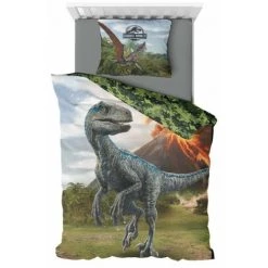 Jurassic World - Parure De Lit Enfant Dinosaure - Housse De Couette 140x200 Cm Taie 63x63 Cm - Vert
