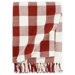 LES TENDANCES Couverture Coton Carreaux 125 X 150 Cm Rouge Délavé